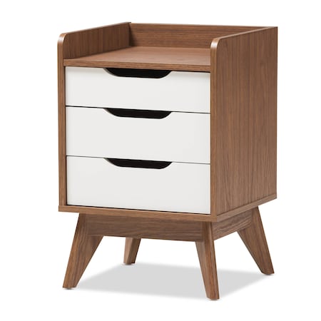 Baxton Studio Brighton Mid-Century White and Walnut Wood 3-Drawer Storage Nightstand 137-7498